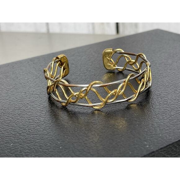 Lia Sophia Gold Silver Bracelet Interwoven Double Dip Cuff Retired - Picture 2 of 5